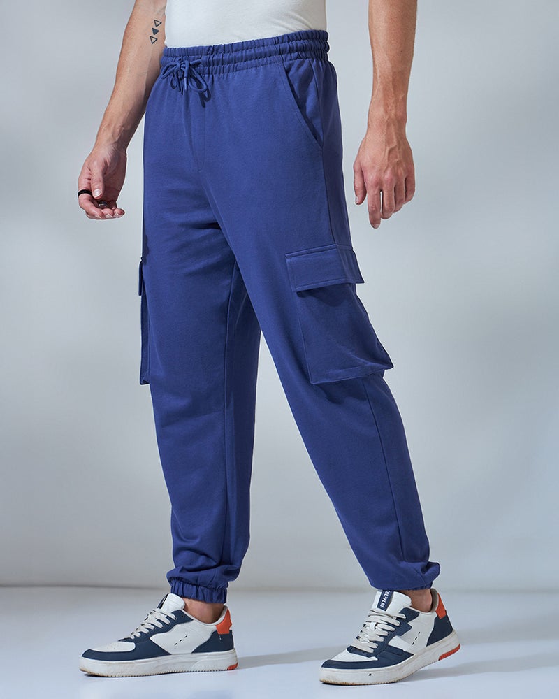 bewakoof Men's Skipper Blue Oversized Cargo Warm Joggers - Image 2